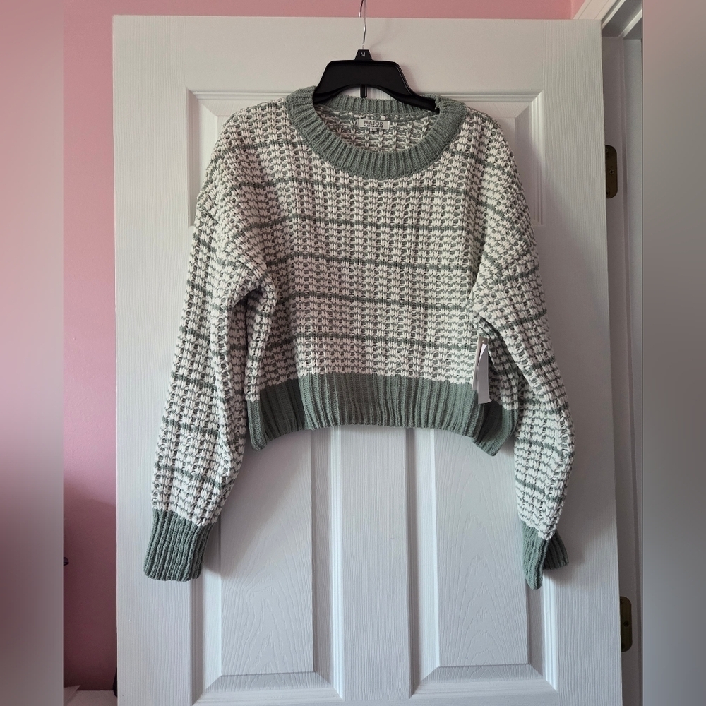 Women's green & white cropped sweater size L NWT